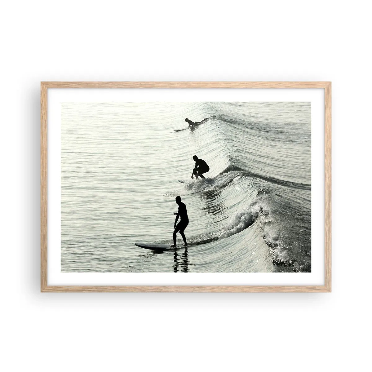 Plakat i ramme af lyst egetræ - Mødet med bølgen - 70x50 cm