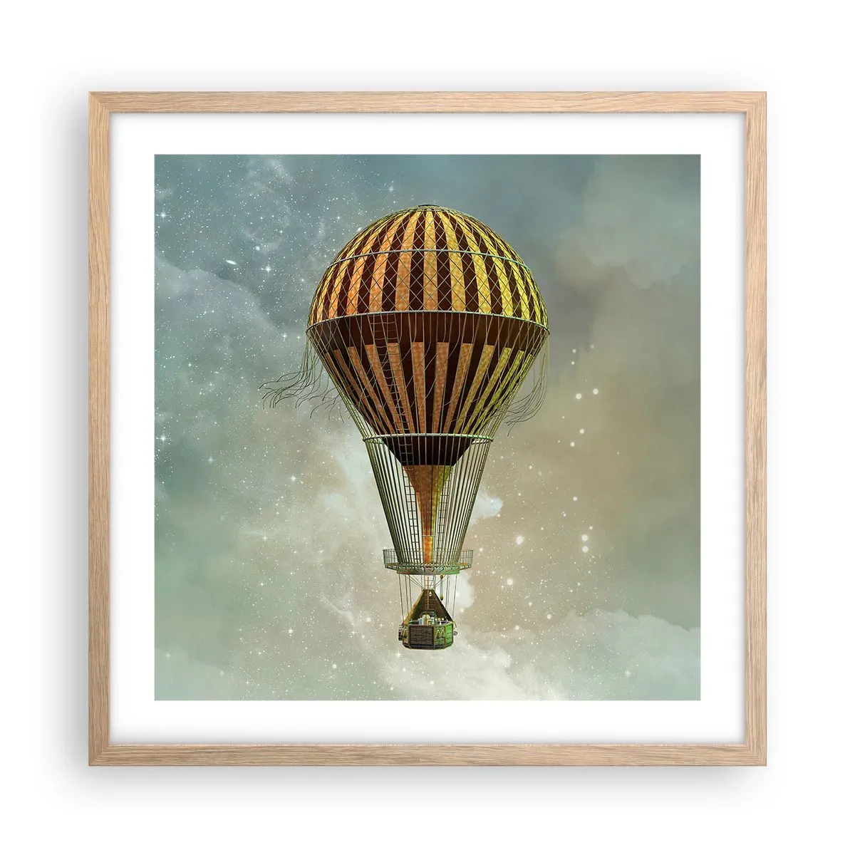 Plakat i ramme af lyst egetræ - Banebrydende flyvninger - 50x50 cm