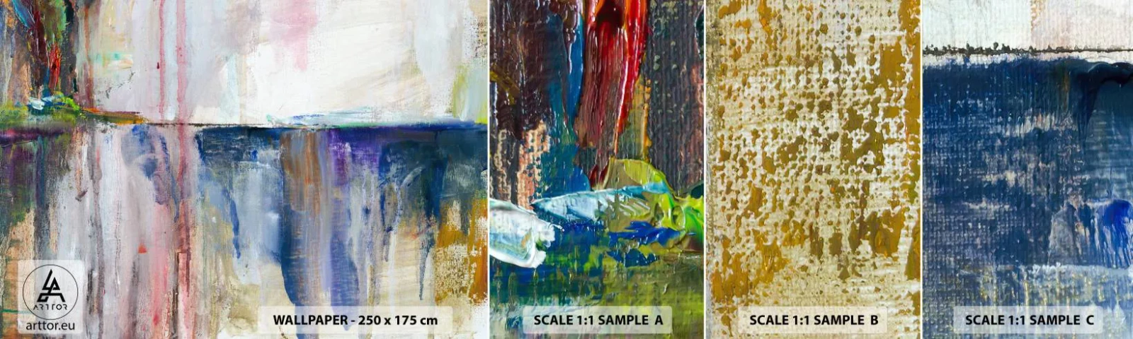 Prøve Fototapet Selvklæbende Deluxe Sticker - Farverige indtryk og associationer - Abstraktion, Stykke, Maleri - 100x30 cm