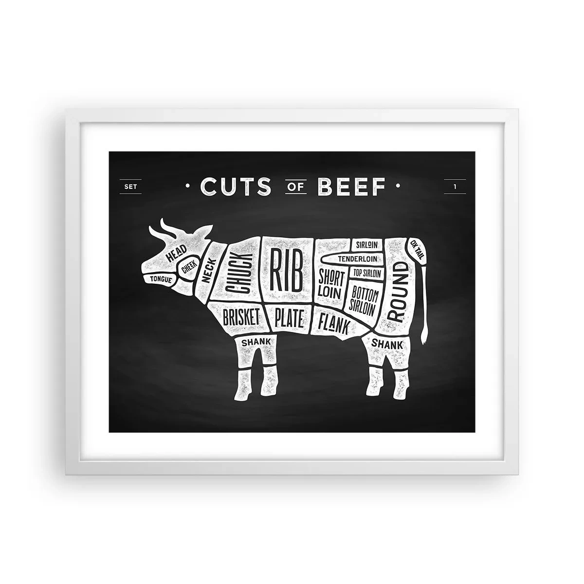Plakat i hvid ramme - Slagterens grundbog - 50x40 cm