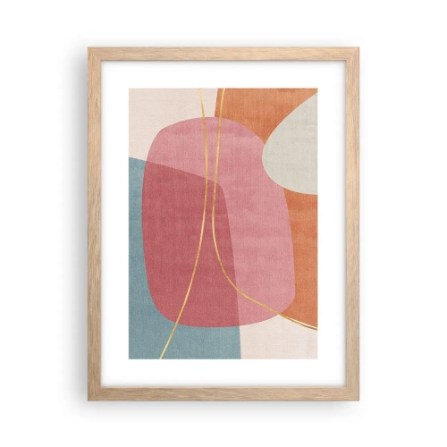 Plakat i ramme af lyst egetræ - Pastelkomposition med guldtråd - 30x40 cm
