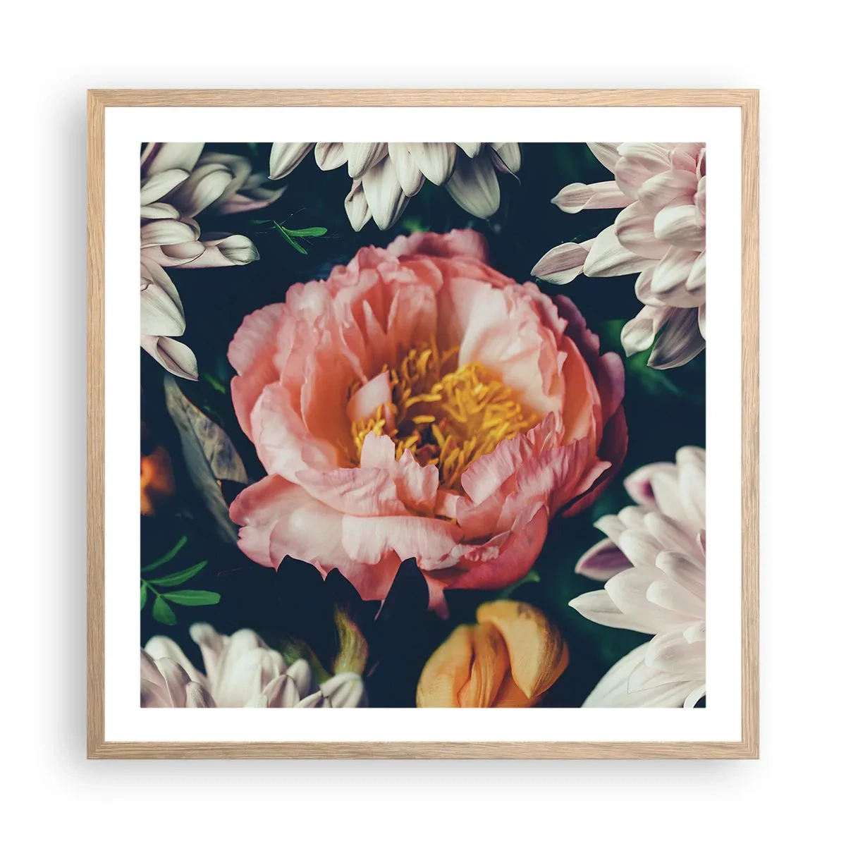 Plakat i ramme af lyst egetræ - Med barok pragt - 60x60 cm