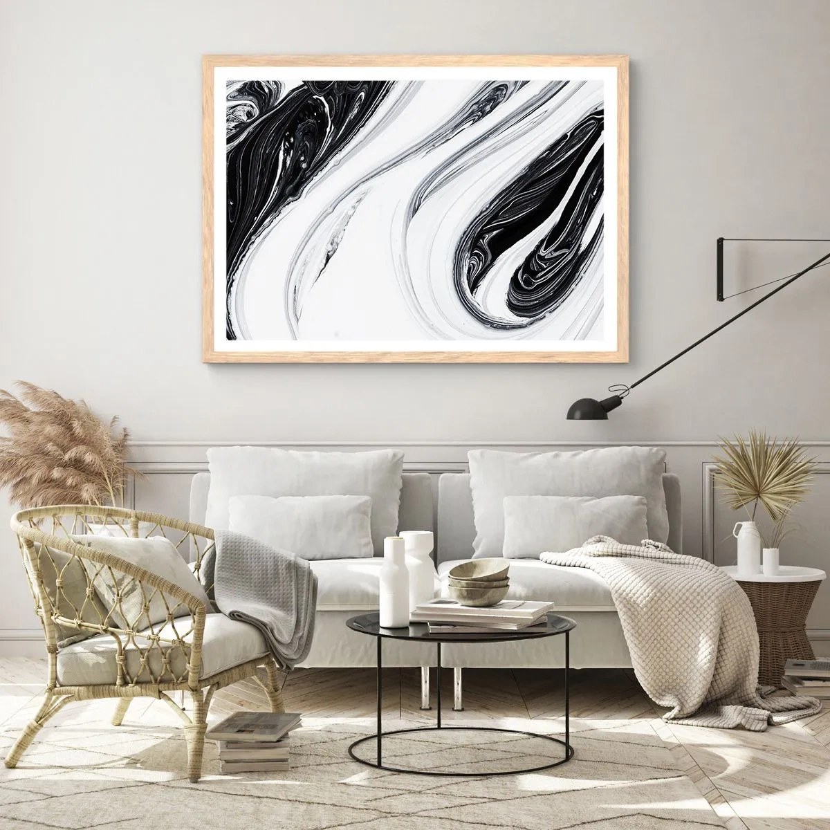 Plakat i ramme af lyst egetræ - Kombination af modsætninger - 50x40 cm