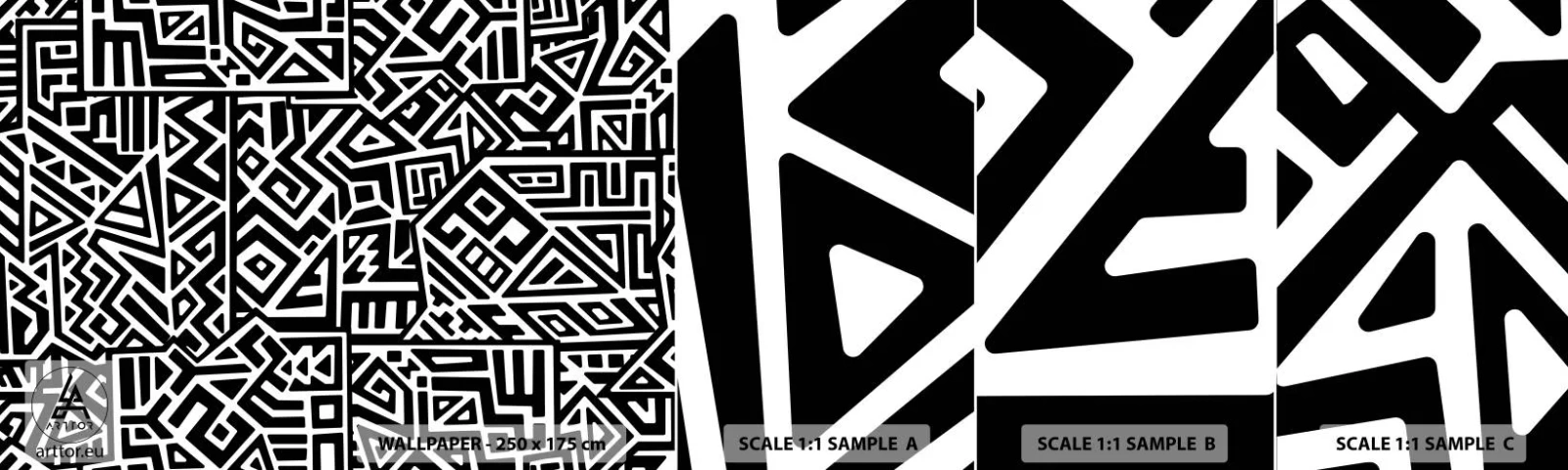 Fototapet Prøve Standard Eco - Præcolumbiansk sammensætning - Abstraktion, Stykke, Sort og hvid - 100x30 cm