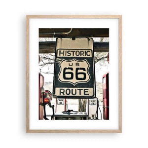 Plakat i ramme af lyst egetræ - En retro-amerikansk rejse - 40x50 cm