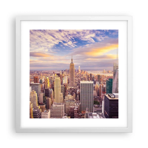 Plakat i hvid ramme - Ræk ud efter skyerne selv - 40x40 cm