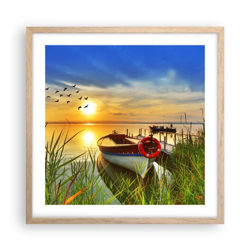 Plakat i ramme af lyst egetræ - Skarverne er allerede på vej væk - 50x50 cm