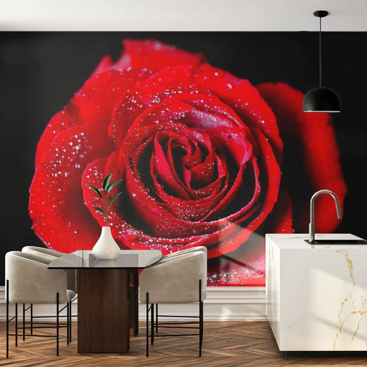 Fototapet på mål Standard Eco - Det er kærlighed - Blomster, Rød rose, Rosenblade