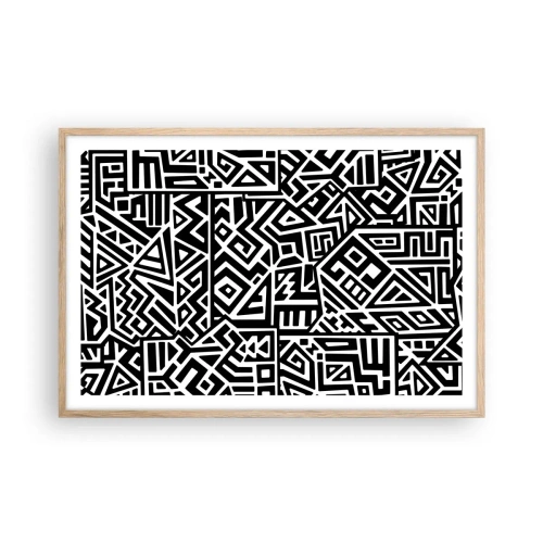 Plakat i ramme af lyst egetræ - Præcolumbiansk sammensætning - 91x61 cm