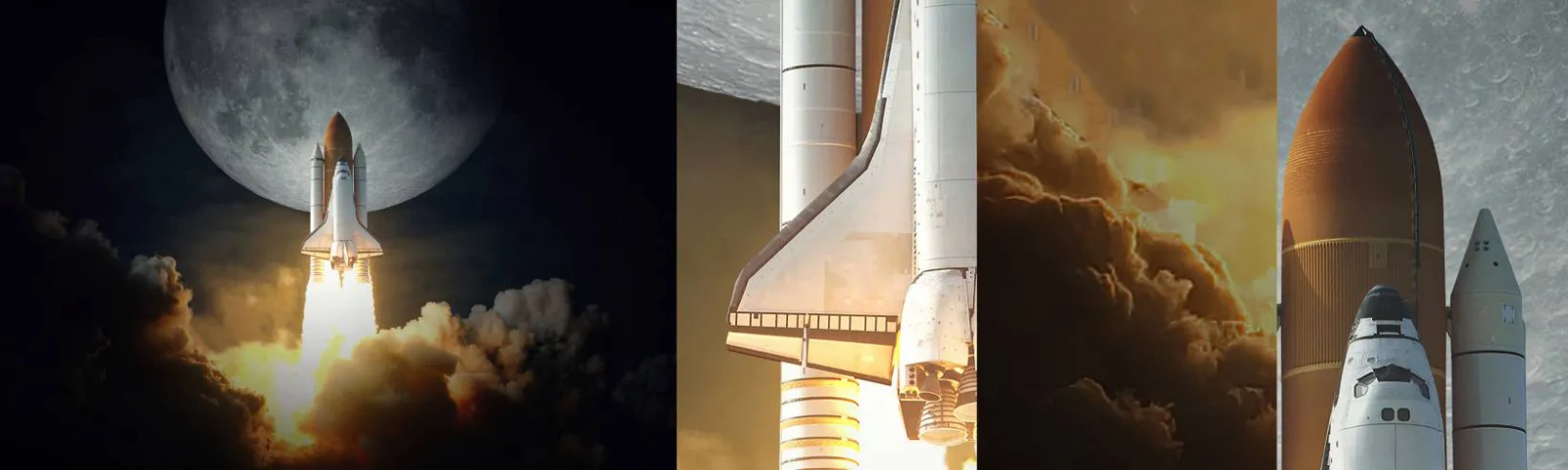 Prøve Fototapet Selvklæbende Deluxe Sticker - Begyndelsen på et overjordisk eventyr - Måne, En rumraket, NASA - 100x30 cm