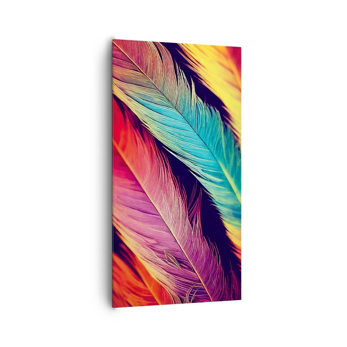 Lærredstryk - Billede på lærred - Fjeragtig regnbue - 65x120 cm