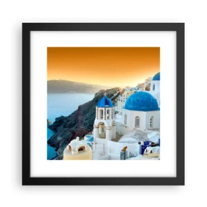 Plakat i sort ramme - Santorini - omfavnet af klipperne - 30x30 cm