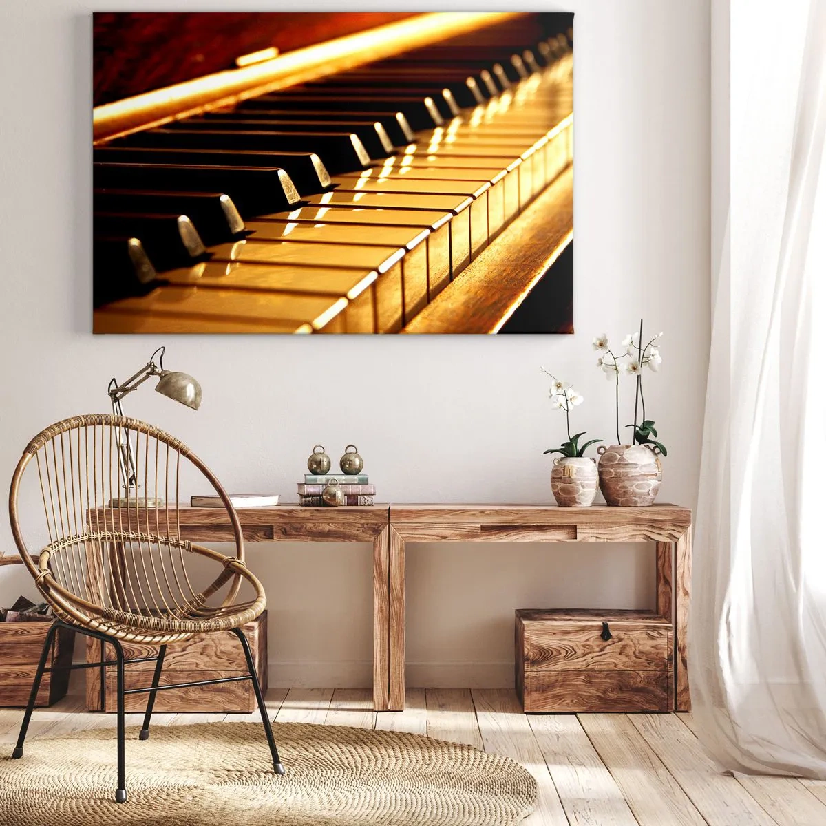 Lærredstryk - Billede på lærred - Klaverklaver i gylden belysning - 70x50cm - Ubegrænsede muligheder - Moderne vægdekoration til stue og soveværelse ARTTOR