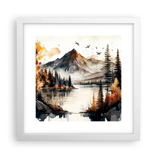 Plakat i hvid ramme - Gyldent efterår i bjergene - 30x30 cm