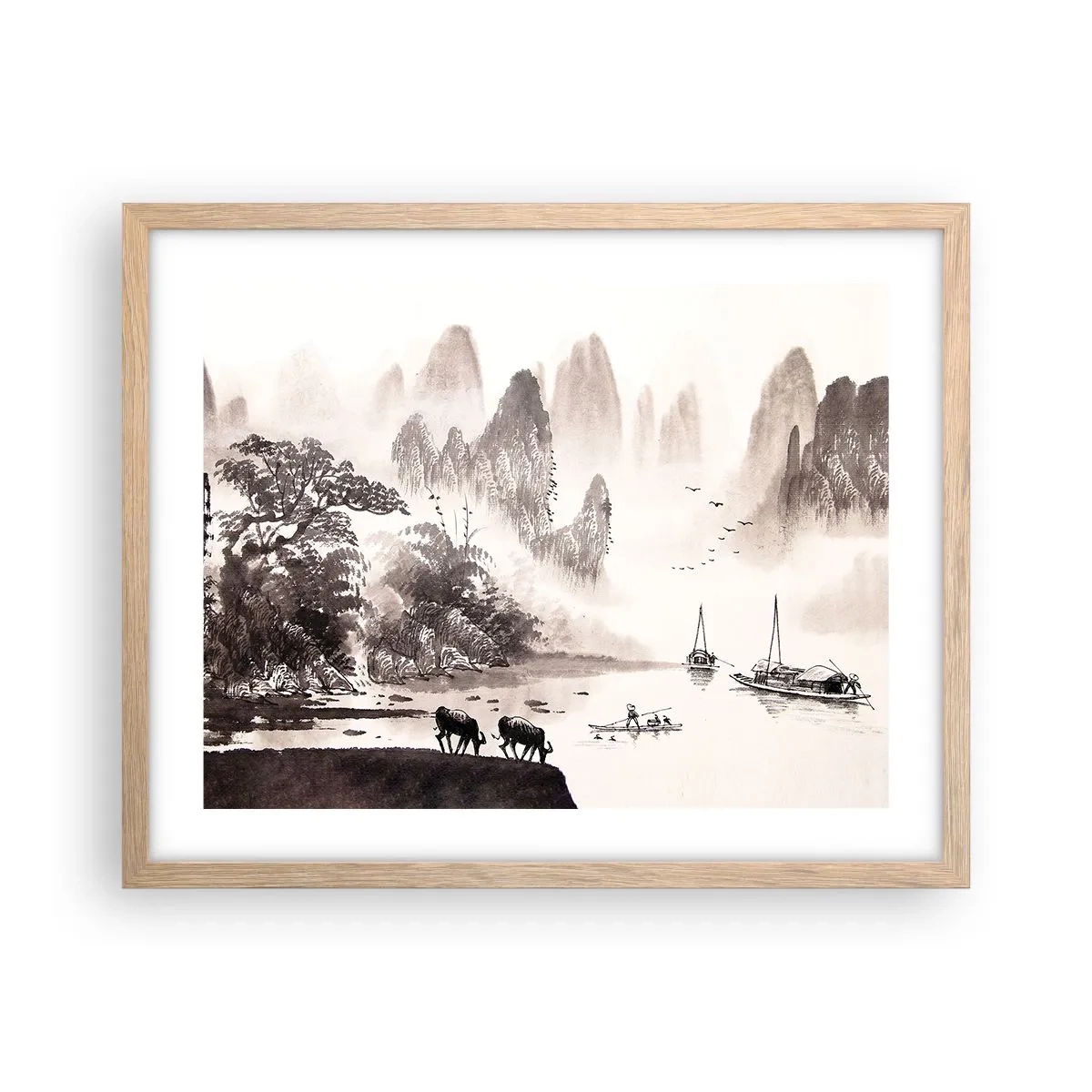 Plakat i ramme af lyst egetræ - Østens eksotiske hverdag - 50x40 cm