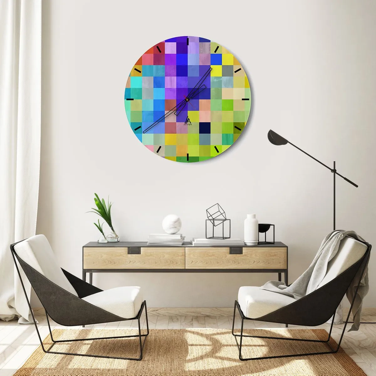 Vægur, Uret - En mosaik af farverige firkanter i moderne stil - 30x30cm - Alle er forskellige, alle er lige - Moderne vægdekoration til stue, køkken og soveværelse ARTTOR