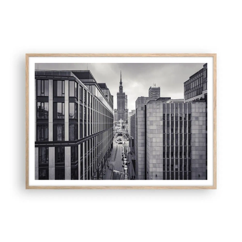 Plakat i ramme af lyst egetræ - Warszawa dalen - 100x70 cm