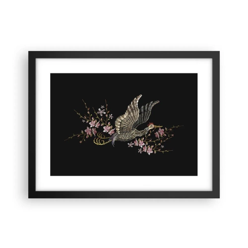 Plakat i sort ramme - Eksotisk broderet fugl - 40x30 cm