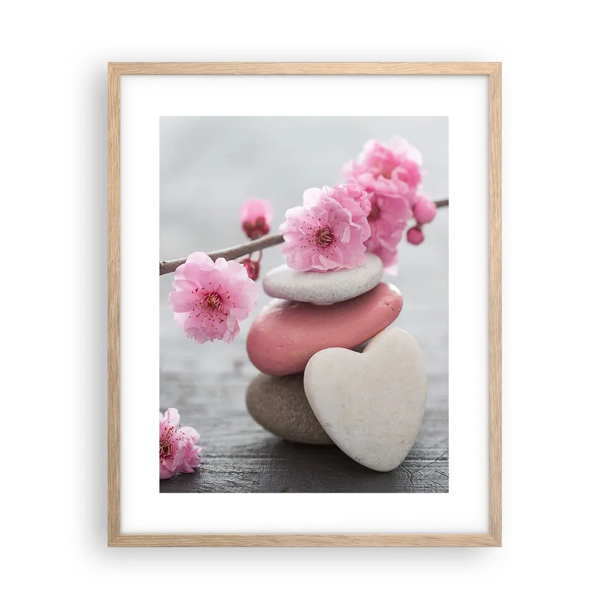 Plakat i ramme af lyst egetræ - Kirsebærblomstens lyksalighed - 40x50 cm