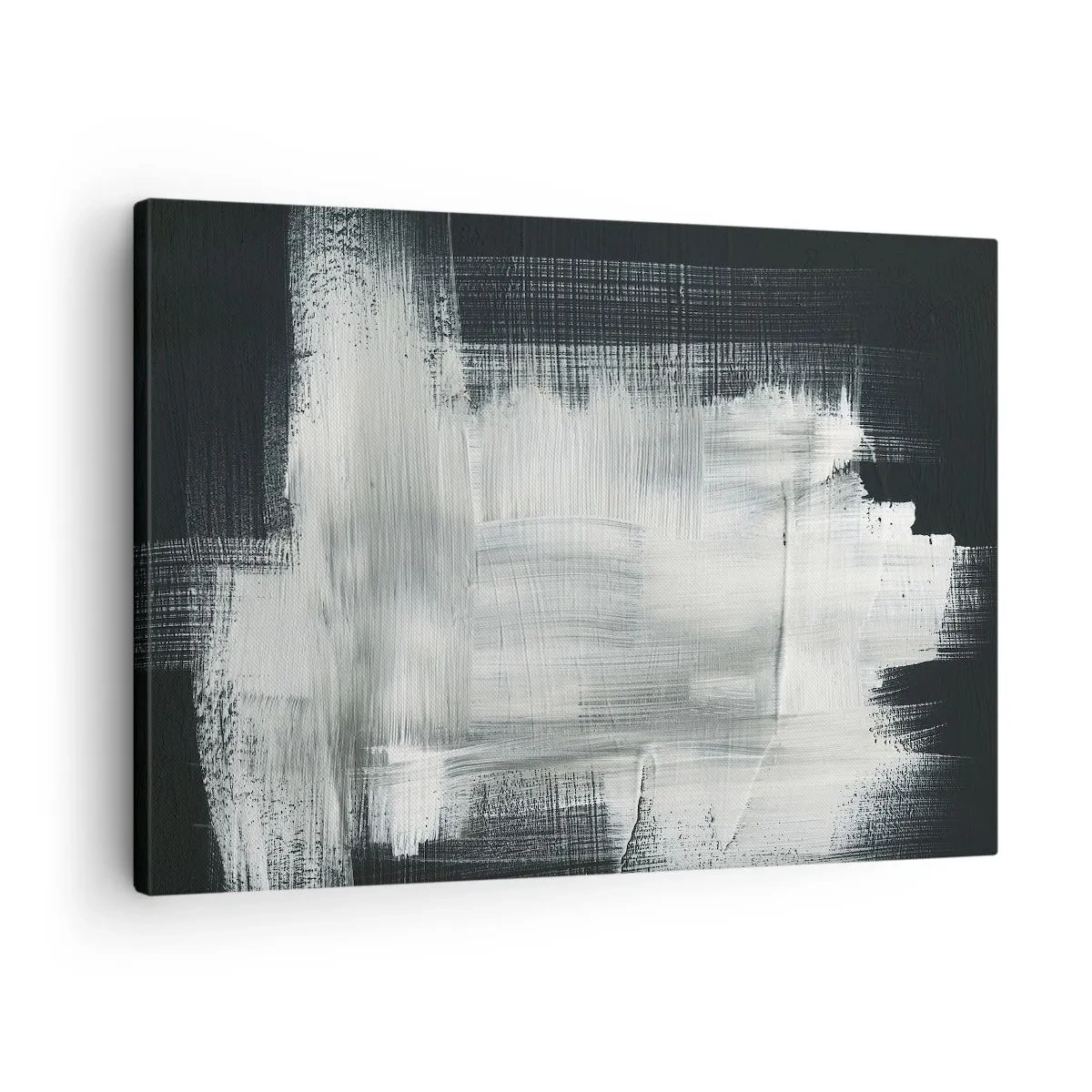 Lærredstryk - Billede på lærred - Hvide abstrakte streger på en mørk baggrund - 70x50cm - Vævet af det lodrette og det vandrette - Moderne vægdekoration til stue og soveværelse ARTTOR