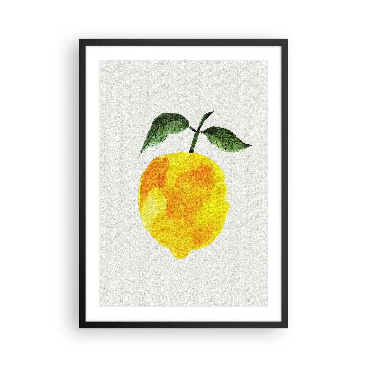 Plakat i sort ramme - Akvarel illustration af en citron med blade på en lys baggrund - 50x70cm - Hvordan man kender smagen af solen - Moderne vægdekoration til stue og soveværelse ARTTOR