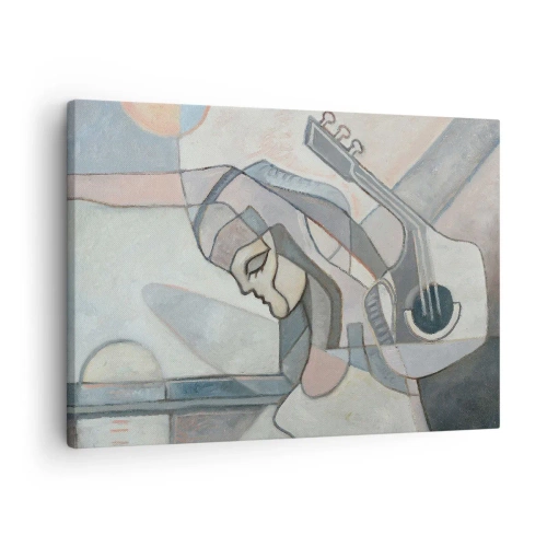 Lærredstryk - Billede på lærred - En abstrakt figur med en guitar i pastelfarver. - 70x50cm - I musikkens kraft - Moderne vægdekoration til stue og soveværelse ARTTOR