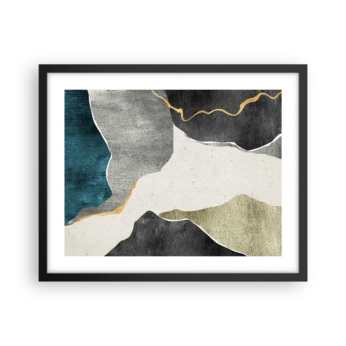 Plakat i sort ramme - Mosaikkomposition med en streng af guld - 50x40 cm