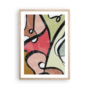 Plakat i ramme af lyst egetræ - Pirouetter blandt farver - 50x70 cm