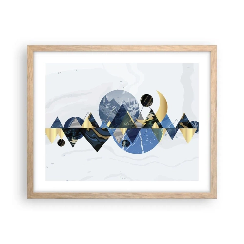Plakat i ramme af lyst egetræ - Geometrisk landskab - 50x40 cm