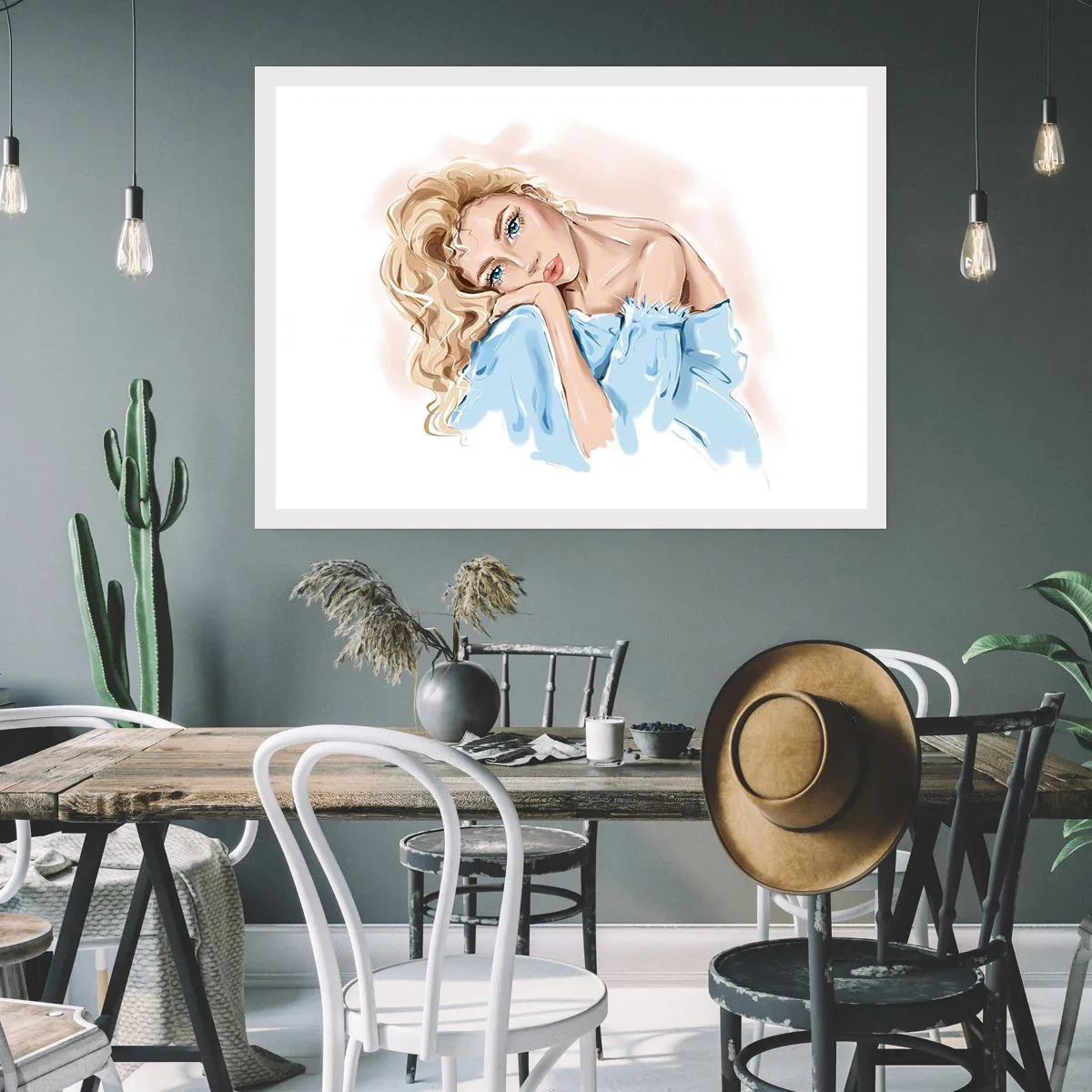 Plakat - Drømmende i blåt - 91x61 cm