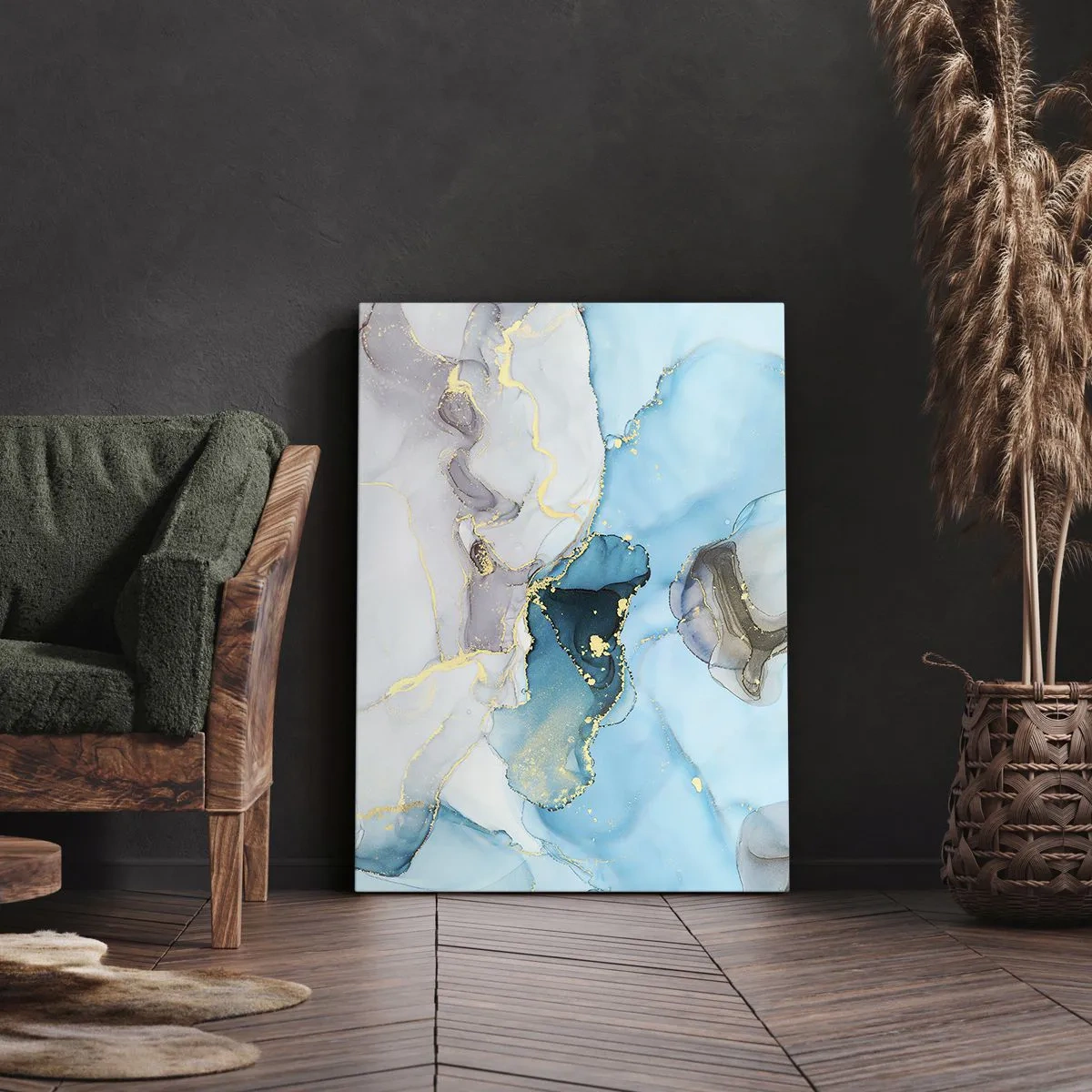 Lærredstryk - Billede på lærred - En undersøgelse af mødet mellem grå og turkis - 50x70 cm