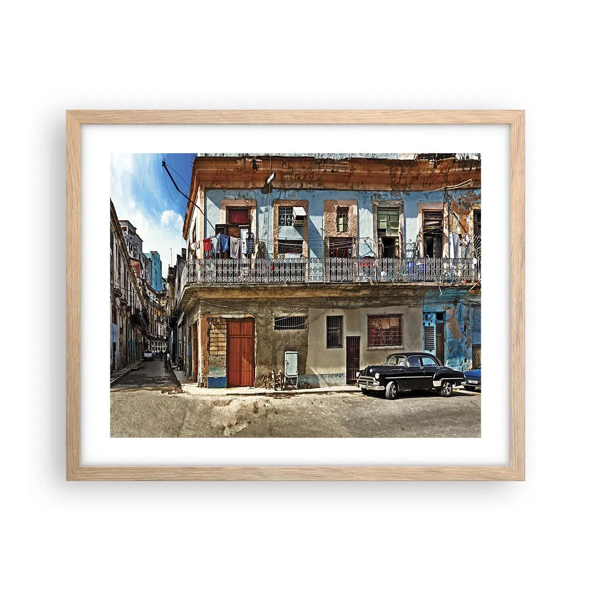 Plakat i ramme af lyst egetræ - Havana stemning - 50x40 cm