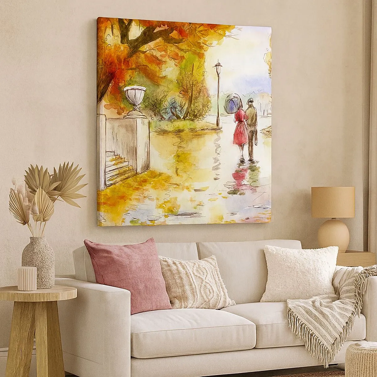 Lærredstryk - Billede på lærred - Romantisk efterår i parken - 30x30 cm