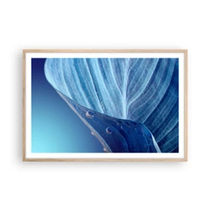 Plakat i ramme af lyst egetræ - Skjulte dråber af blåt - 91x61 cm