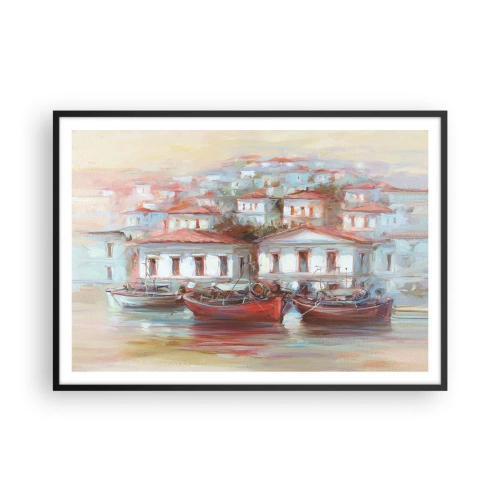 Plakat i sort ramme - Lykkelig by - 100x70 cm