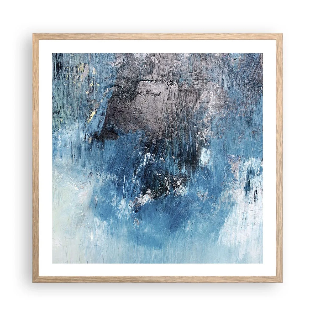 Plakat i ramme af lyst egetræ - Blå rapsodi - 60x60 cm
