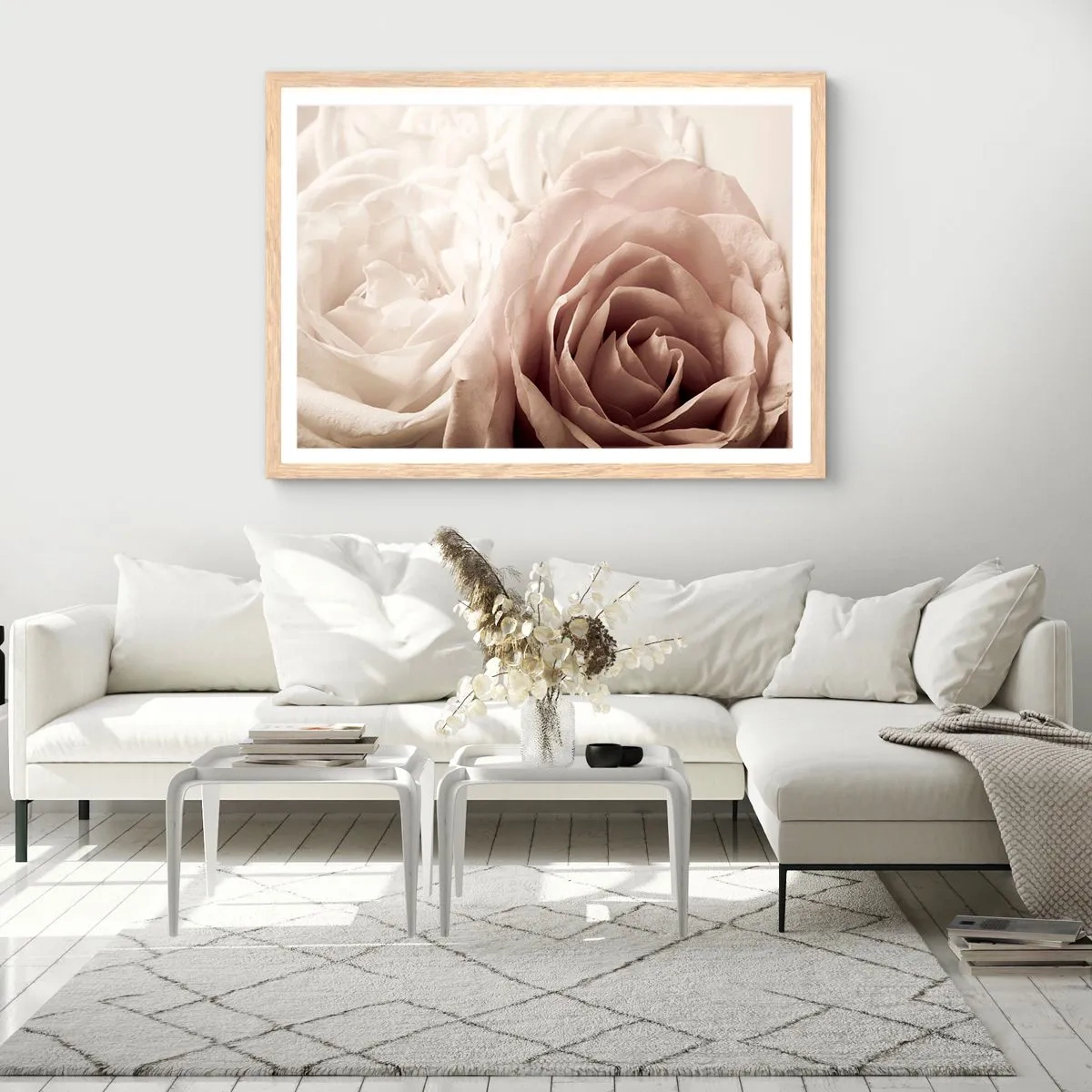 Plakat i ramme af lyst egetræ - I rosens hjerte - 70x50 cm