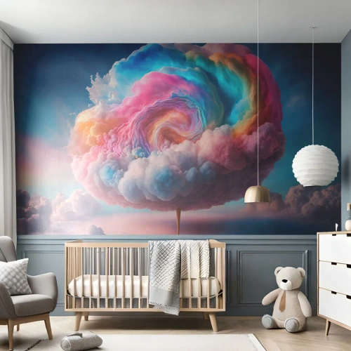 Fototapet Standard Eco - En drøm om en forlystelsespark - Pastel, Skyer, Sukkerholdigt - 500x350 cm