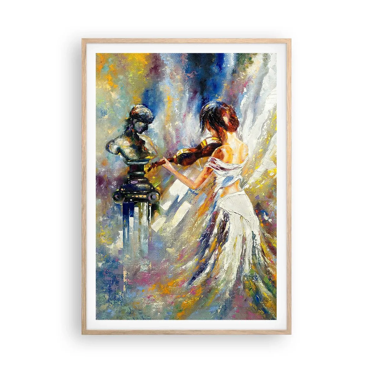 Plakat i ramme af lyst egetræ - Genopliv med følelse - 70x100 cm