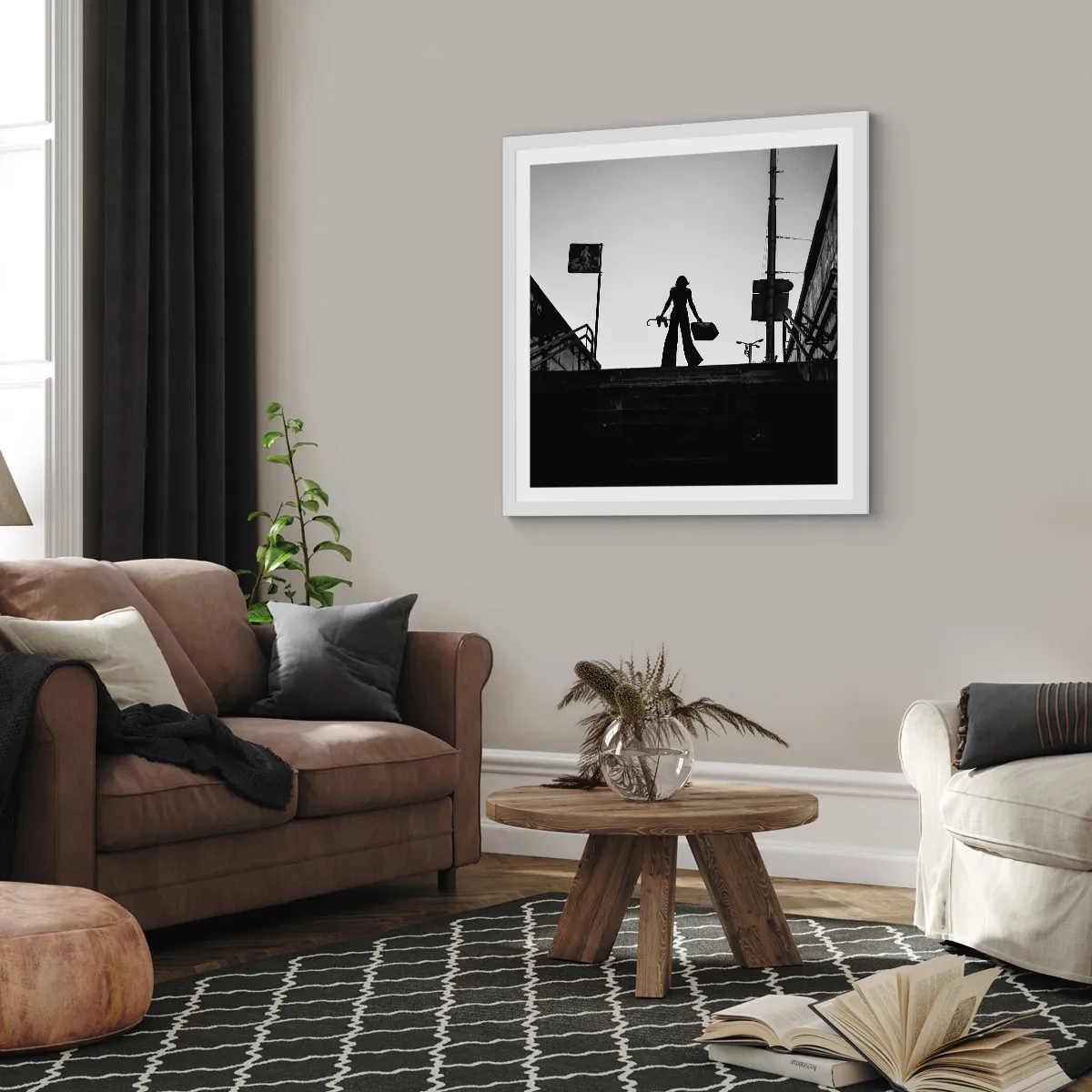 Plakat i hvid ramme - Vandring i byen - 30x30 cm