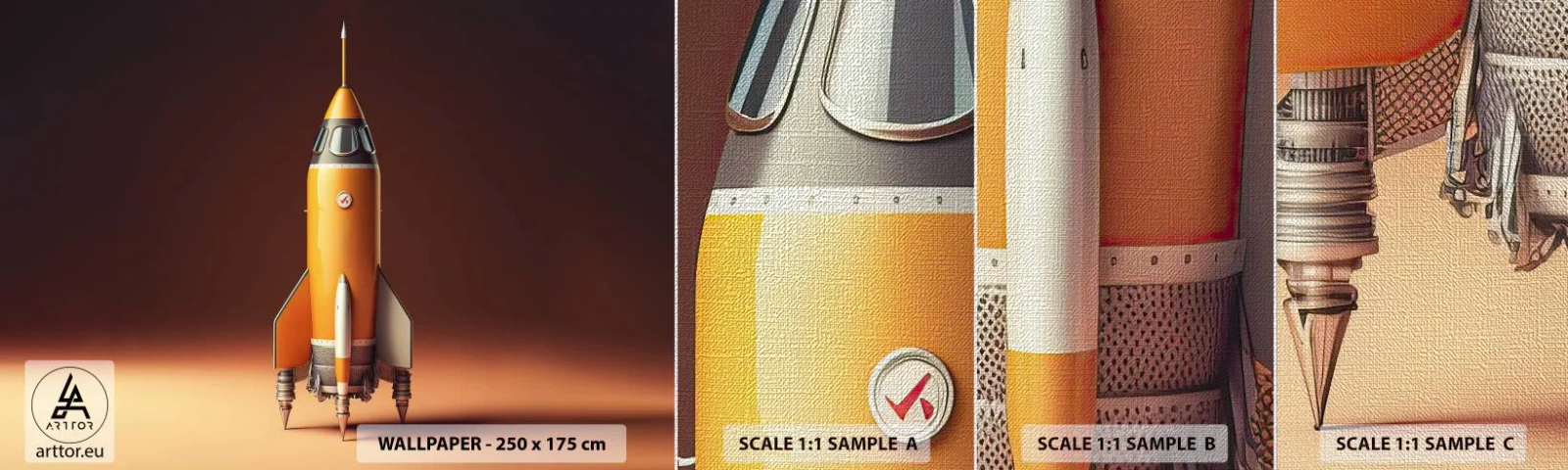 Prøve Fototapet Premium Canvas - Det begynder med en drøm - En rumraket, Blyant, Videnskab - 100x30 cm