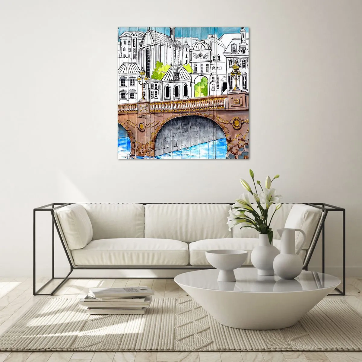 Billede på glas - Byen som den er malet - 70x70 cm
