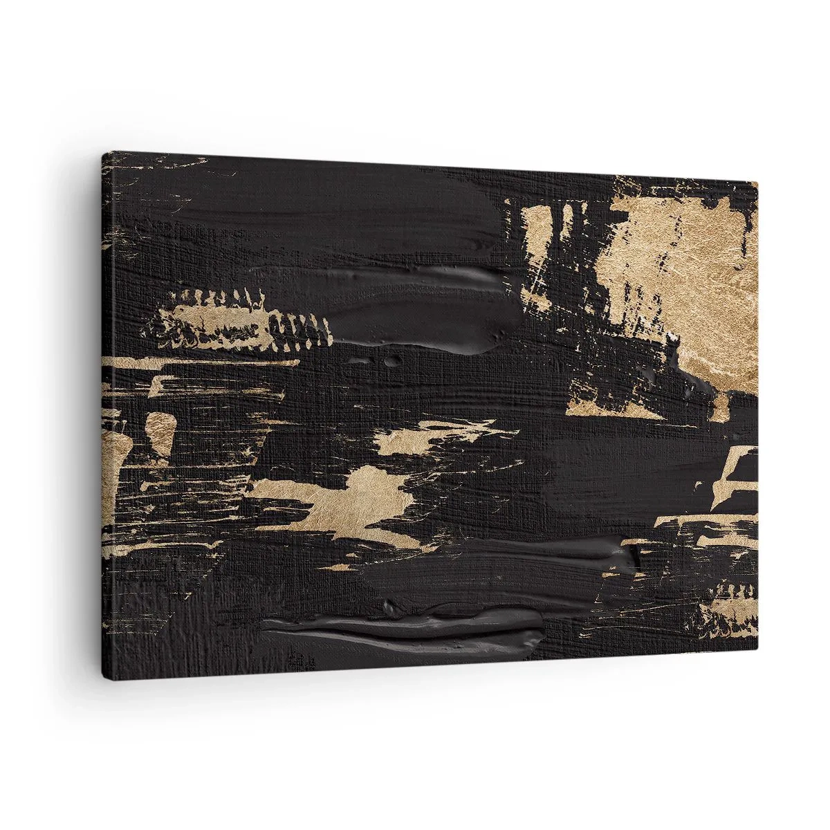 Lærredstryk - Billede på lærred - Abstrakt komposition i nuancer af sort og guld - 70x50cm - Et spor af berøring - Moderne vægdekoration til stue og soveværelse ARTTOR