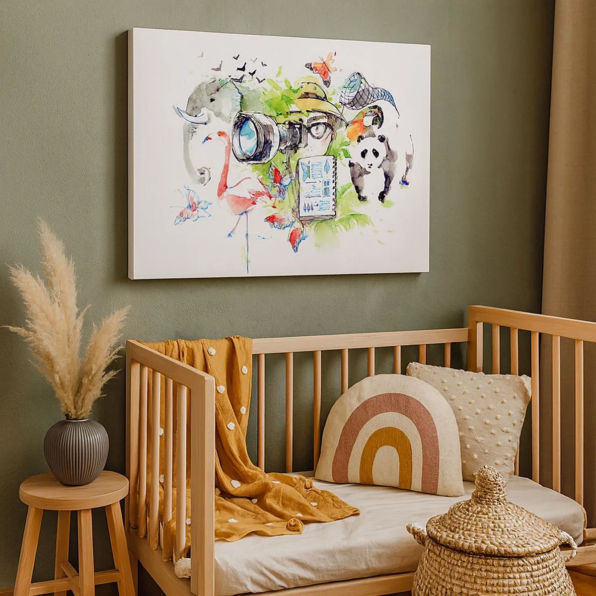 Lærredstryk - Billede på lærred - Farverig grafik med natur- og safaritemaer - 70x50cm - Gennem en rejsendes linse - Moderne vægdekoration til stue og soveværelse ARTTOR