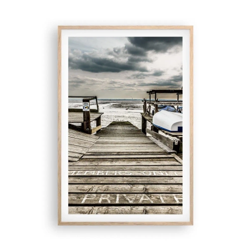 Plakat i ramme af lyst egetræ - Stranden i nord - 61x91 cm