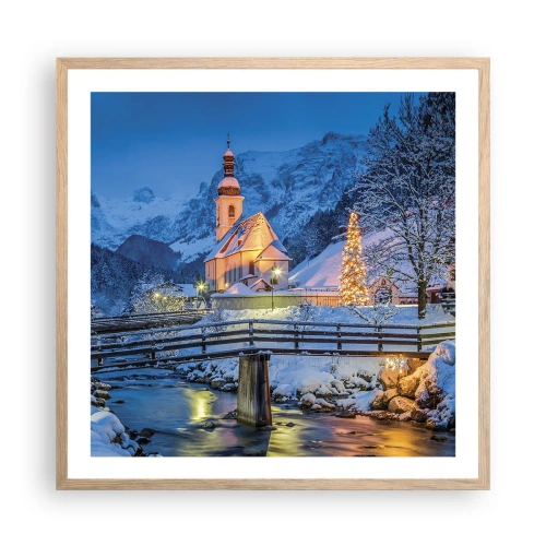 Plakat i ramme af lyst egetræ - Julens ånd - 60x60 cm