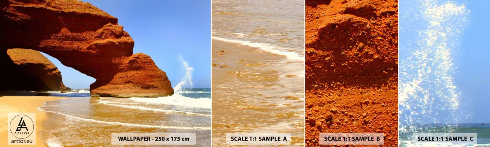 Fototapet Prøve Standard Eco - Vand og vind i tusindvis af år - Landskab, Marokko, Ocean - 100x30 cm