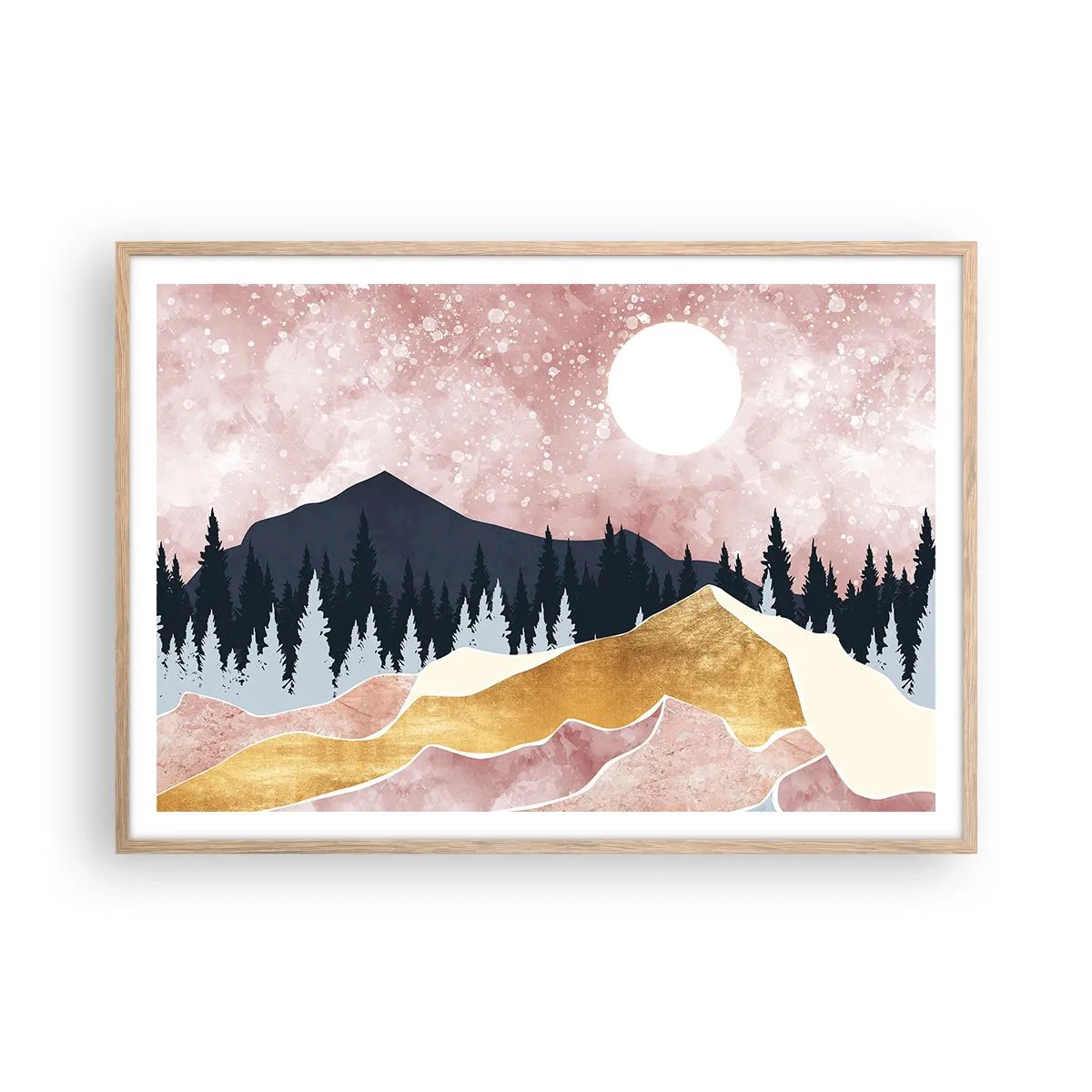 Plakat i ramme af lyst egetræ - Nattevagt - 100x70 cm