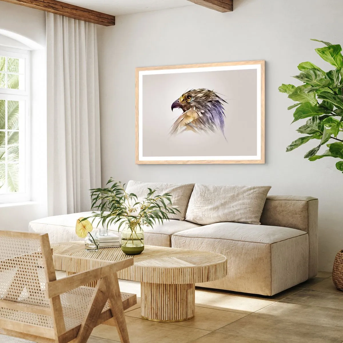 Plakat i ramme af lyst egetræ - Portræt af en kriger - 100x70 cm