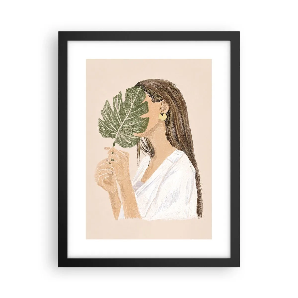 Plakat i sort ramme - Mystisk portræt med en vifte - 30x40 cm
